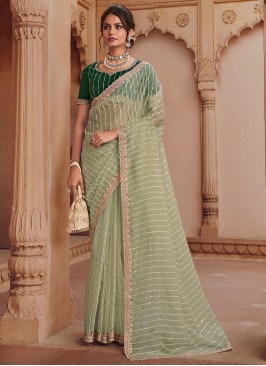 Green Embroidered Reception Contemporary Style Saree