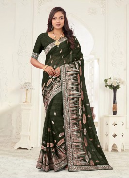 Green Embroidered Shimmer Classic Saree
