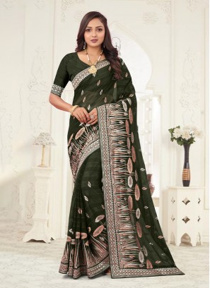 Green Embroidered Shimmer Classic Saree