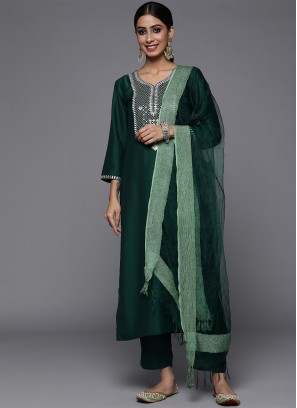 Green Embroidered Silk Blend Trendy Salwar Kameez