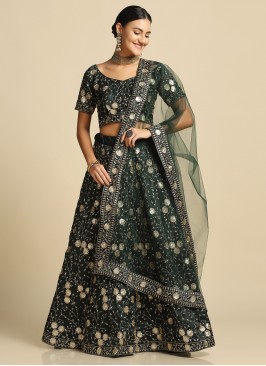 Green Embroidered Tafeta Silk Trendy Lehenga Choli