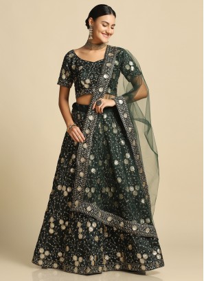 Green Embroidered Tafeta Silk Trendy Lehenga Choli