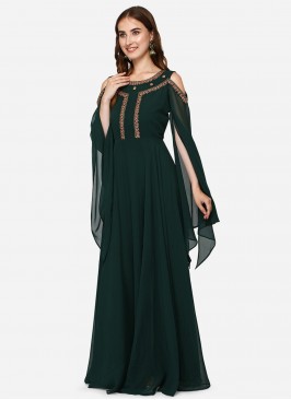 Green Embroidered Trendy Gown