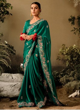 Green Embroidered Wedding Classic Saree