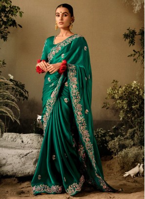 Green Embroidered Wedding Classic Saree
