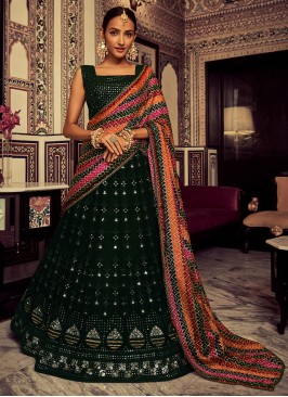 Green Engagement Georgette Trendy Lehenga Choli