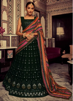 Green Engagement Georgette Trendy Lehenga Choli