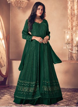 Green Engagement Long Choli Lehenga