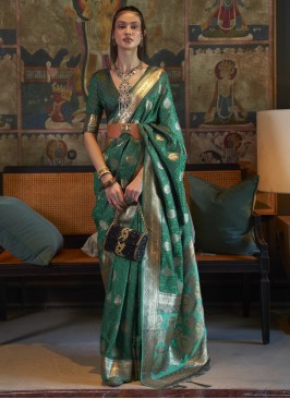 Green Engagement Satin Trendy Saree