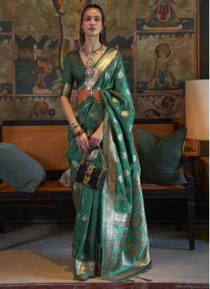 Green Engagement Satin Trendy Saree