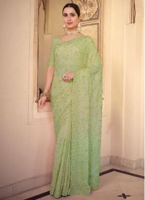 Green Faux Chiffon Resham Classic Saree