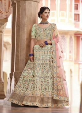 Green Faux Crepe Designer Lehenga Choli