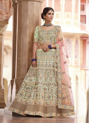 Green Faux Crepe Designer Lehenga Choli