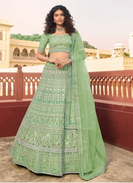 Green Faux Crepe Lehenga Choli