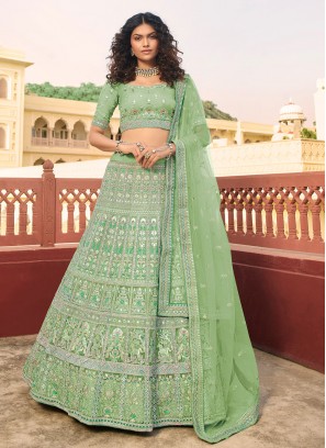 Green Faux Crepe Lehenga Choli