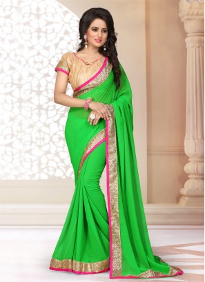 Green Faux Georgette Classic Saree