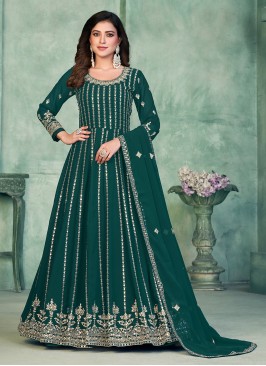 Green Faux Georgette Embroidered Anarkali Salwar Kameez