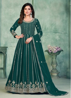 Green Faux Georgette Embroidered Anarkali Salwar Kameez