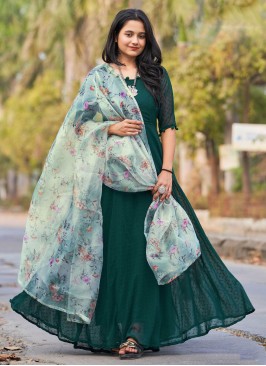 Green Faux Georgette Sangeet Readymade Trendy Gown 