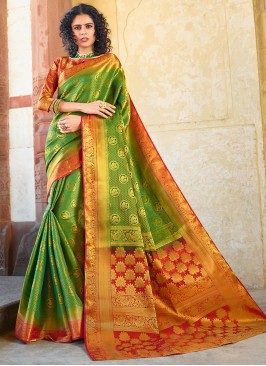 Green Festival Art Silk Designer Saree