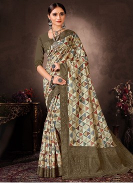 Green Festival Chanderi Silk Contemporary Style Saree