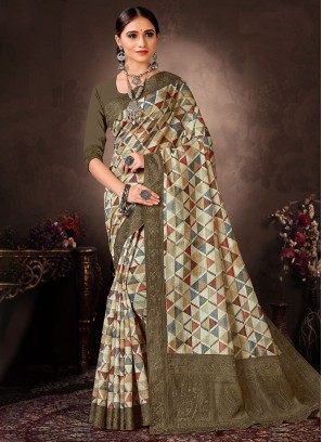 Green Festival Chanderi Silk Contemporary Style Saree