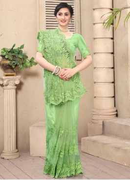 Green Festival Contemporary Saree