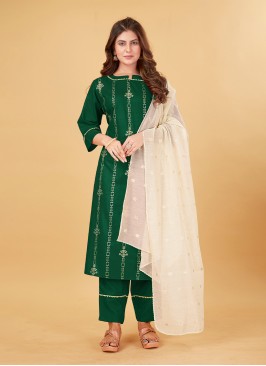 Green Festival Cotton Designer Salwar Suit