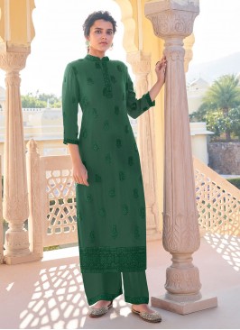 Green Festival Faux Georgette Party Wear Kurti