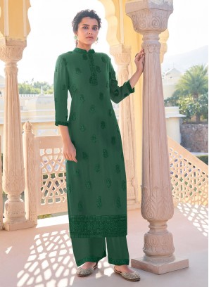 Green Festival Faux Georgette Party Wear Kurti