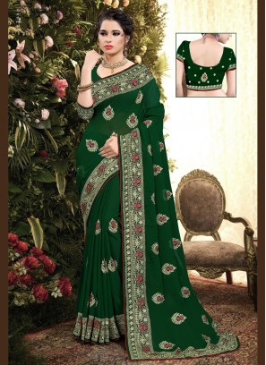 Green Festival Georgette Designer Saree