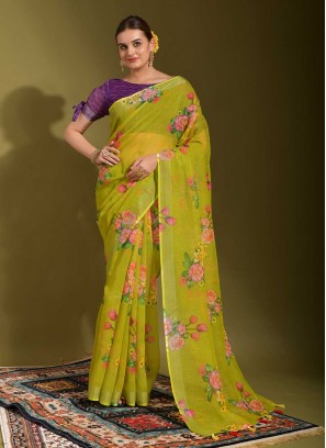 Green Festival Linen Classic Saree