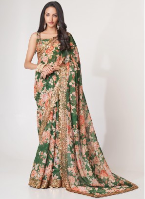 Green Festival Organza Saree