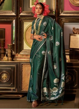 Green Festival Satin Contemporary Saree