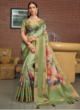 Green Festival Silk Contemporary Saree