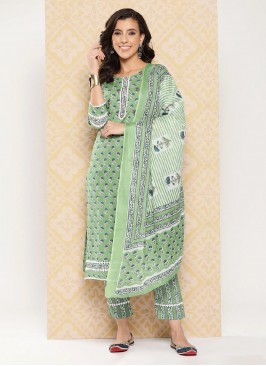 Green Floral Print Straight Salwar Kameez