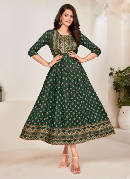 Green Foil Print Gown 