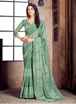 Green Georgette Digital Print Trendy Saree