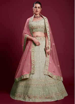 Green Georgette Dori Work A Line Lehenga Choli