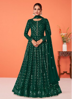 Green Georgette Embroidered Designer Floor Length Salwar Suit