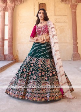 Green Georgette Lehenga with Embroidery and Handwork and Silk Blouse