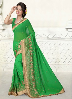 Green Georgette Party Casual Saree