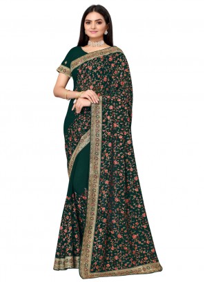 Green Georgette Party Trendy Saree