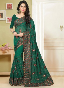 Green Georgette Resham Classic Saree