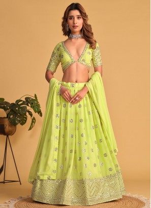 Green Georgette Sangeet A Line Lehenga Choli