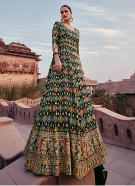 Green Georgette Sequins Floor Length Trendy Gown