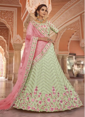 Green Georgette Trendy Lehenga Choli