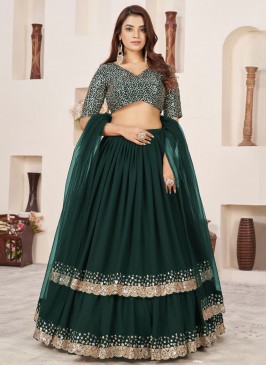 Green Georgette Trendy Lehenga Choli