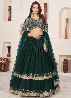 Green Georgette Trendy Lehenga Choli