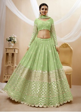 Green Georgette Wedding A Line Lehenga Choli